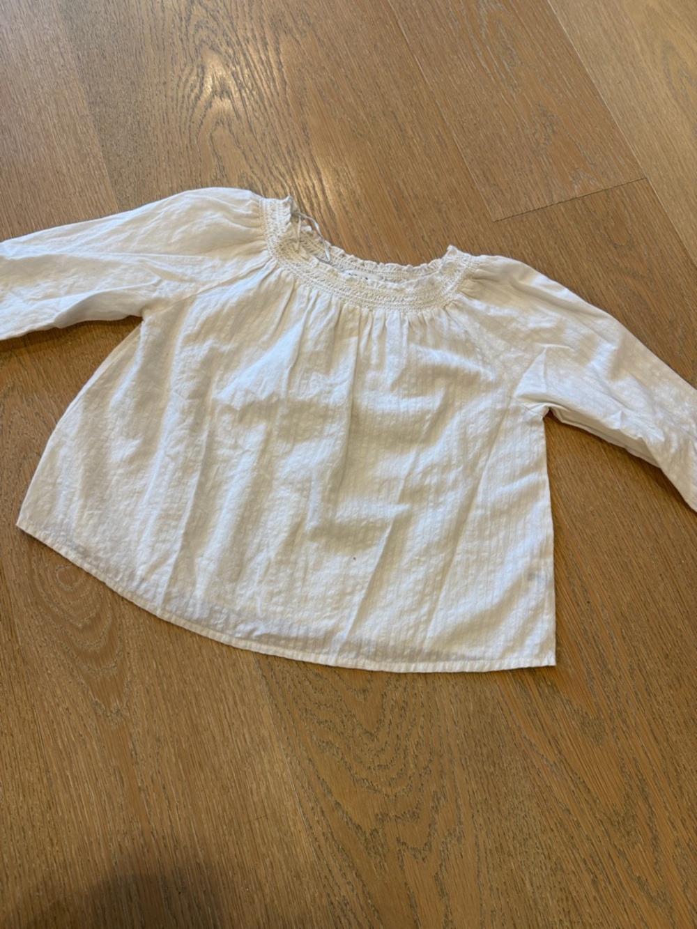 Roller Rabbit Girls White Smocked Neck Long Sleeve Top